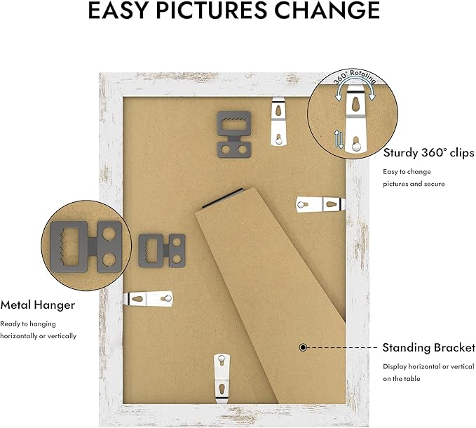 5x7 Picture Frame with Glass, Display Pictures 4x6 with Mat or 5 x 7 without Mat - Wall and Tabletop, 5 by 7 Photo Wooden Frames (Distressed White, 1 Pack)