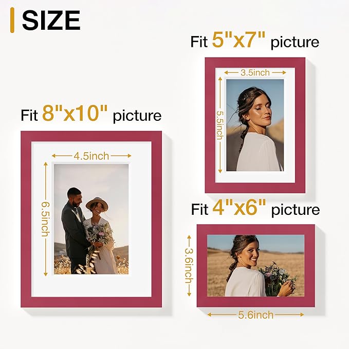 Vittanly 10 Pack Picture Frames Collage Wall Decor, Gallery Frame Set for Wall Mounting or Tabletop Display, Multi Sizes Including 2pcs 8x10, 4pcs 5x7, 4pcs 4x6, Red