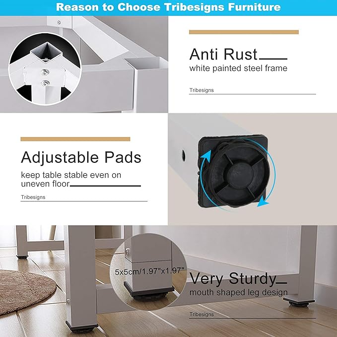 Tribesigns Modern Simple Computer Desk, 47 inch Office Desk Computer Table, Study Writing Study Desk for Home Office, White