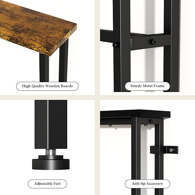 GRLEAF 39" Narrow Console Sofa Table with Built-in Power Strip (4 AC Outlets & 4 USB Ports) – 4.9ft Power Cord, Metal Frame, Easy Assembly, Ideal for Behind Couch, Hallway, and Office | Rustic Brown