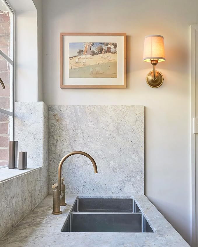 Vintage Fabric Wall Sconce with Funnel Linen Cloth Shade, E26 Hardwired Indoor 1-Light Wall Mounted Lamp Fixture for Living Room Bedroom Dining Room Hallway