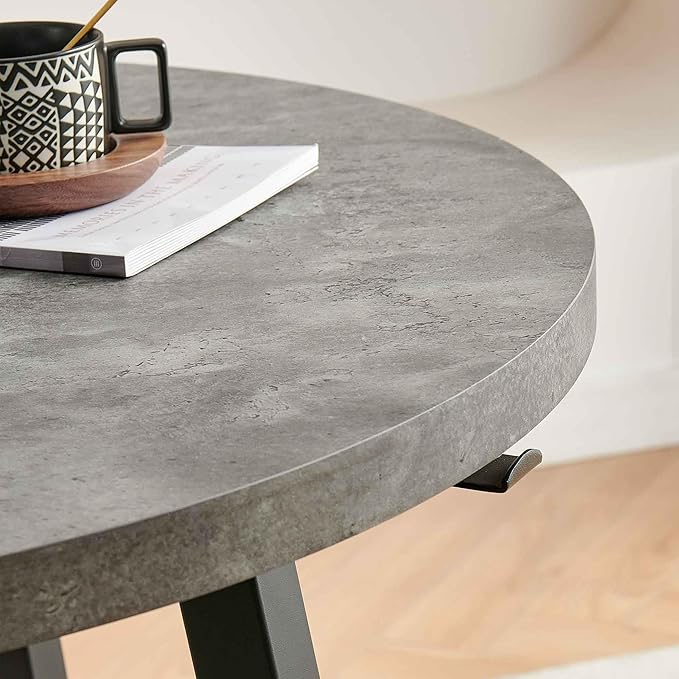 3-Pieces Kitchen Dining Table Set for 2, Grey Round Table MDF with 4 Metal Hooks for Hanging, Modern Dining Room Table Set with 2 Seated Green Boucle Dining Chairs for Small Spaces