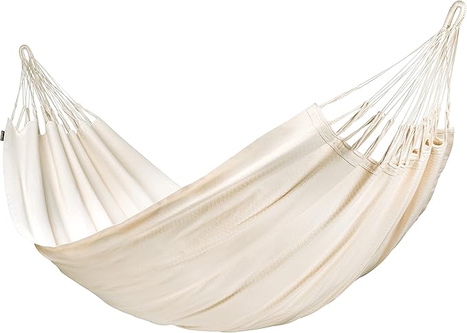LA SIESTA® Modesta Organic Cotton Hammock & Tree Mount Kit, Beams & Posts Hammock Straps - Indoor Outdoor Hammock Swing, Portable Hammock for Outside Patio Bed - 2 Person Large Double Hammock, Latte