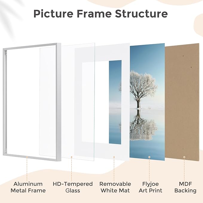 12x16 Metal Picture Frame For Wall With Mat For 9x12, 12''x16'' Aluminum Certificate Document Frames With Tempered Glass, Minimalist Modern Poster Frame Horizontally And Vertically, Silver