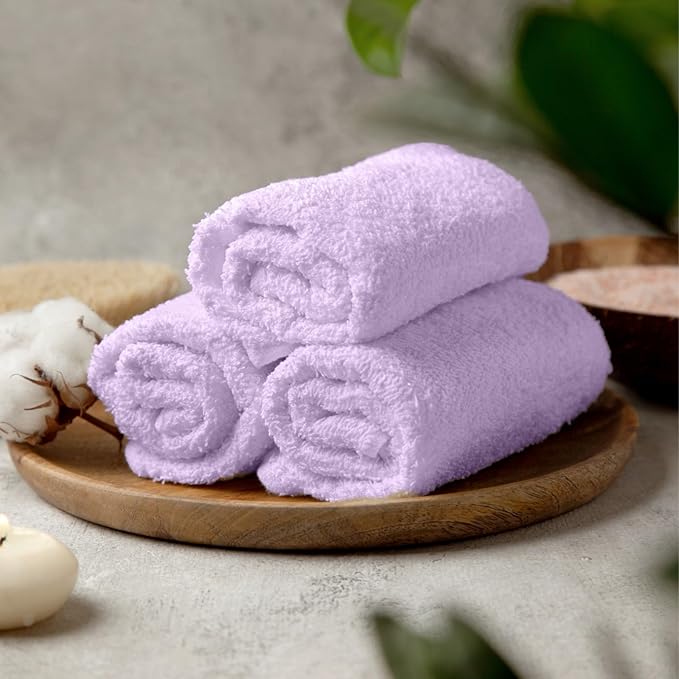 Towel and Linen Mart 100% Cotton - Wash Cloth Set - Flannel Face Cloths, Highly Absorbent and Soft Feel Fingertip Towels (Lavender, Pack of 12)