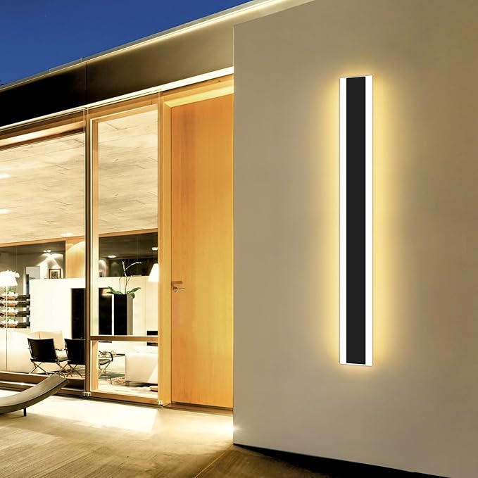 Mikeru Modern Wall Light, Dimmable Outdoor Sconce 39" Black Exterior Light with Remote Control, IP65 Waterproof, Anti-Rust Linear Long Porch Light