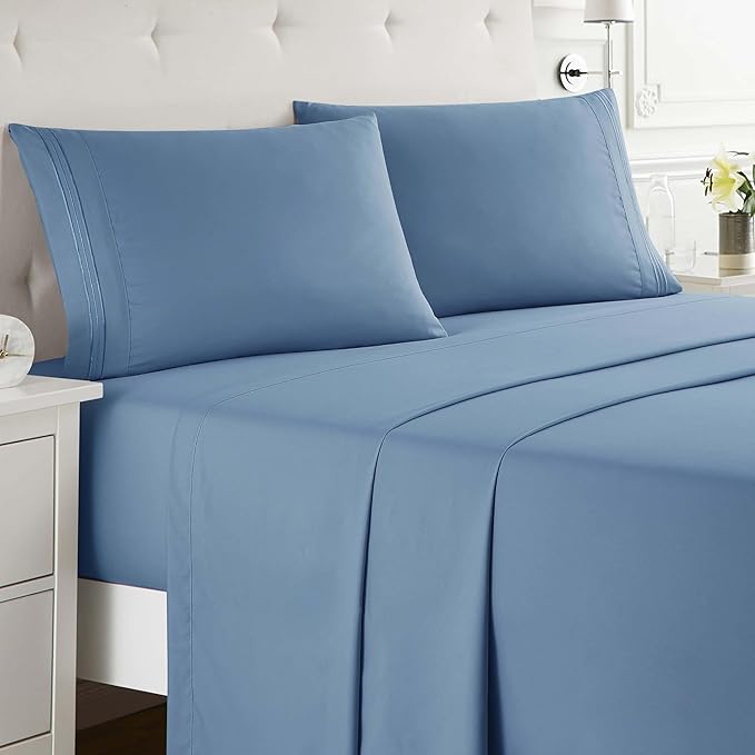 Clara Clark Full XL Bed Sheet Set - Wrinkle, Fade, Stain Resistant, Deep Pocket Sheets - Luxury Soft Bedding Sheets & Pillowcases, Full XL Blue Heaven
