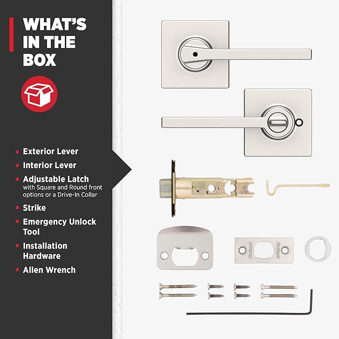 Kwikset Casey Interior Privacy Door Handle with Lock, Door Lever for Bathroom and Bedroom, Satin Nickel Reversible Keyless Turn Lock, with Microban Protection (Pack of 10)