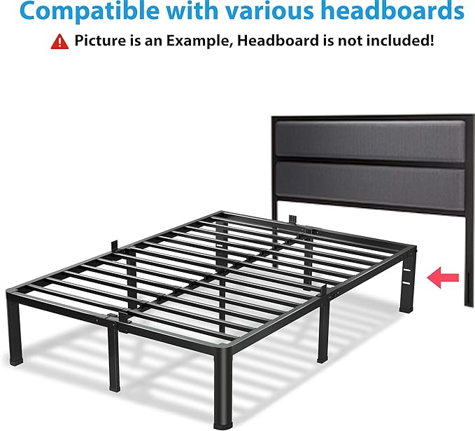 20 Inch Queen Bed Frame, 3500Lbs Heavy Duty Metal Platform with Round Corner Legs Mattress Slide Stopper, Steel Slat Support No Box Spring Needed, Noise Free, Non-Slip, Easy Assembly