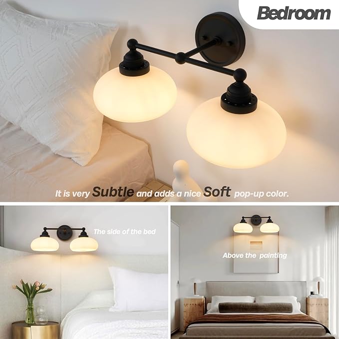 Vintage 2-Lights Sconces Wall Lighting with Milk White Glass Shade, Double Arm Wall Lamp Fixture for Living Room Dining Room Bedroom Hallway