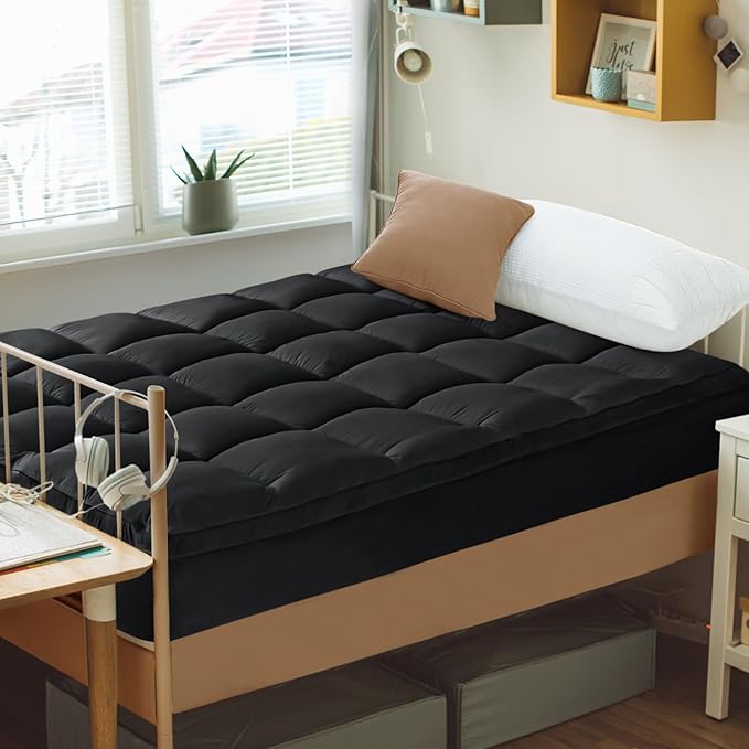 CYMULA Mattress Topper Twin Size - Soft Cooling Mattress Pad for College Dorm Room Essentials - Extra Thick Twin Protector Cover for Back Pain, Single Bed Topper Pillow Top with 8''-21'' Deep Pocket
