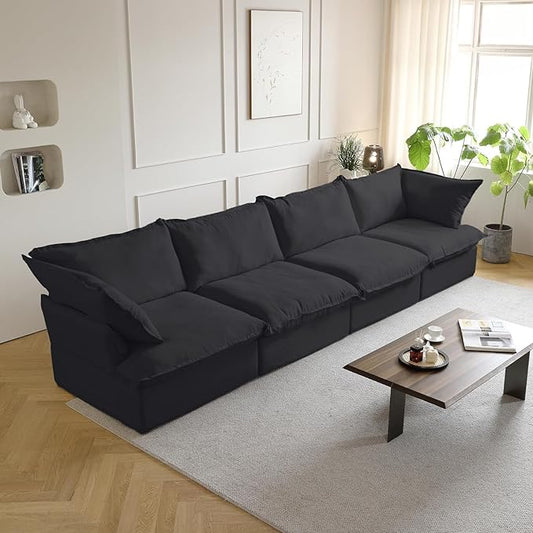 JACH 162.98"" Sectional Couches for Living Room, Modular Sectional Sofa 4 Seat, Cushion Covers Removable, Two Corners and Two Middle Sofa for Living Room, Black, 120-2334