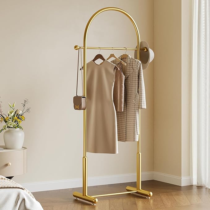 Metal Small Clothes Rack, Arched shape gold Clothing Racks for Hanging Clothes,Heavy Duty Garment Rack for Small Spaces Modern Coat Rack Stand for Entryway, Bedroom (gold)