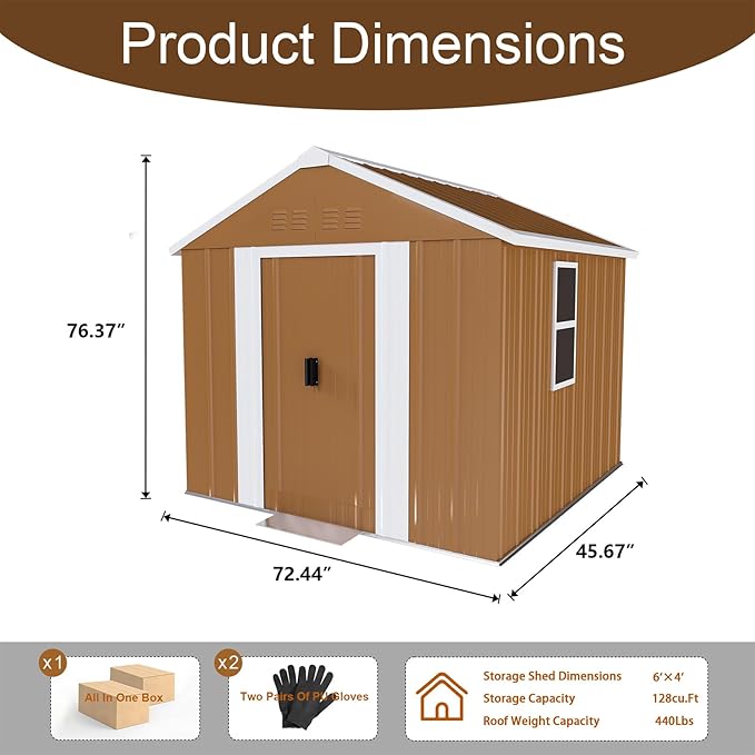 6x4 FT Outdoor Storage Shed, Metal Tool Storage with Updated Frame Structure, Vertical Outside Storage Building, Ventilation, Sloped Roof, Metal Garden Shed for Backyard, Lawn, Patio (6x4 FT)