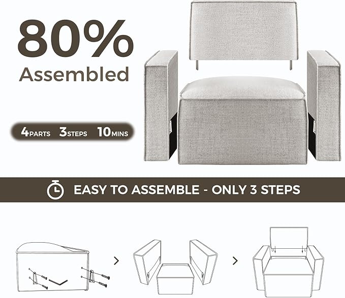 ELUCHANG Oversized Accent Chair with Ottoman,Modern Boucle Sofa Chair with Strong Wood Frame,High Supportive & Soft Sponges Comfy Upholstered Armchair Reading Chairs for Apartment,Oatmeal