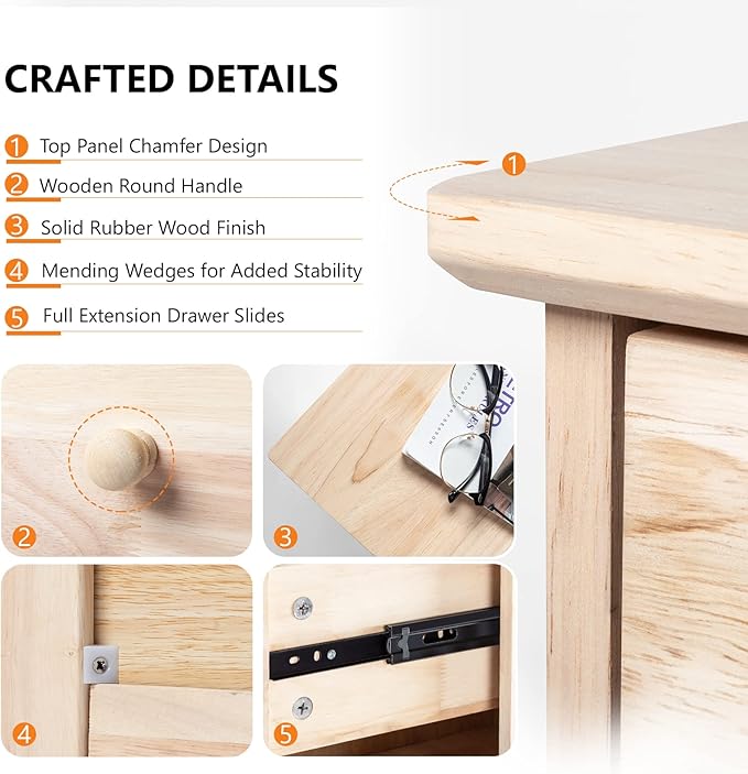 VINGLI Unfinished 6 Drawer Dresser, Natural Solid Wood Dresser Color DIY, Upgraged Rustic Farmhouse Tall Dresser with Spacious Storage Chests of Drawers with Full Extension Drawer Slides