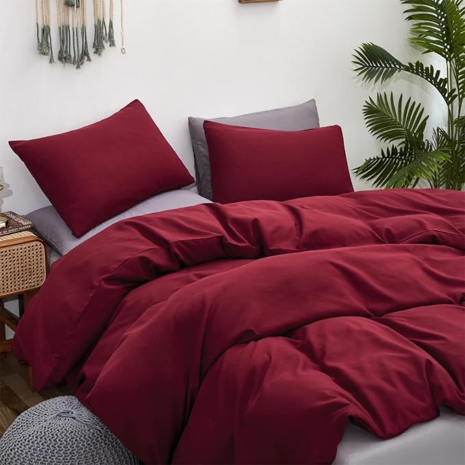 Cottonight Burgundy Comforter Cal King Claret Wine Red Bedding Comforter Set California King Women Dark Red Comforter Cotton Blanket Quilt Breathable Chic Modern Solid Comforter Set