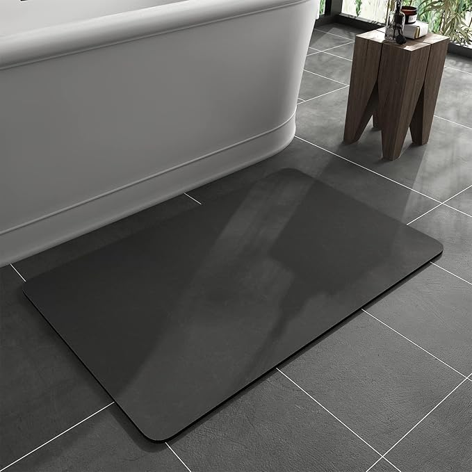 MontVoo -Bath Mat Rug-Rubber Backing Non Slip Quick Dry Absorbent Thin Bathroom Rugs Fit Under Door-Faux Suede Surface Bathroom Floor Mats-Shower Rug for in Front of Bathtub Shower Dark Grey 20"x32"