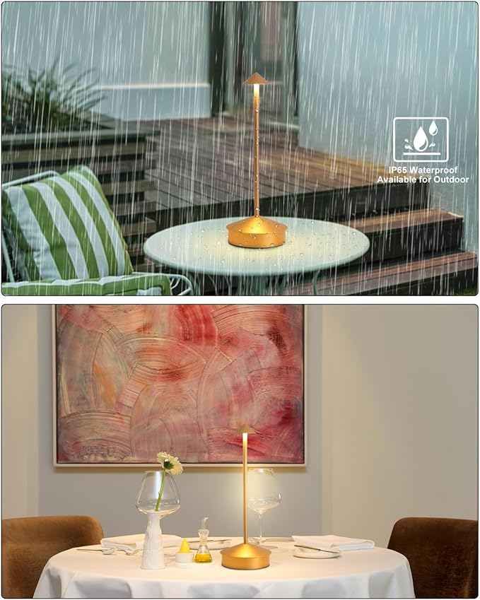 Modern Cordless Table Lamp Set of 2, Portable LED Desk Lamps, 6000mAh Rechargeable Battery Operated Lighting for Bedroom Dining Room Restaurant Coffee Shop Camping Night Light (Gold)