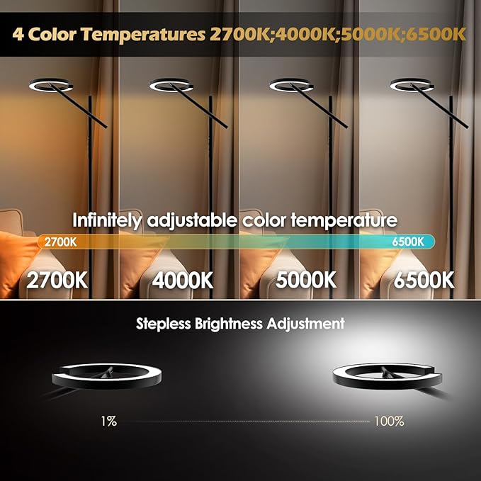 GLOWRIUM Therapy Light Floor lamp 12000 Lux, Happy Therapy lamp Stepless Dimmable 2700-6500K, LED UV-Free Happy lamp, Sunlight lamp Modern Bright Floor Lamp for Living Room Bedroom Office (H1B)