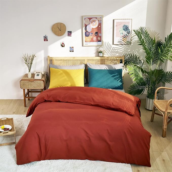 CLOTHKNOW Burnt Orange King Size Comforter Set 3Pcs Terracotta Bedding Comforter Sets Rust Comforter King Caramel Comforter Sets King