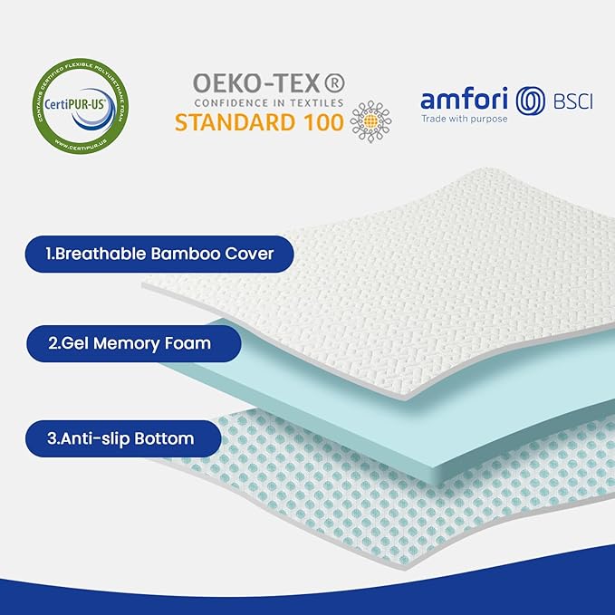3 Inch Gel Memory Foam Mattress Topper Full, Cooling Mattress Topper with Removable & Washable Cover, CertiPUR-US Certified