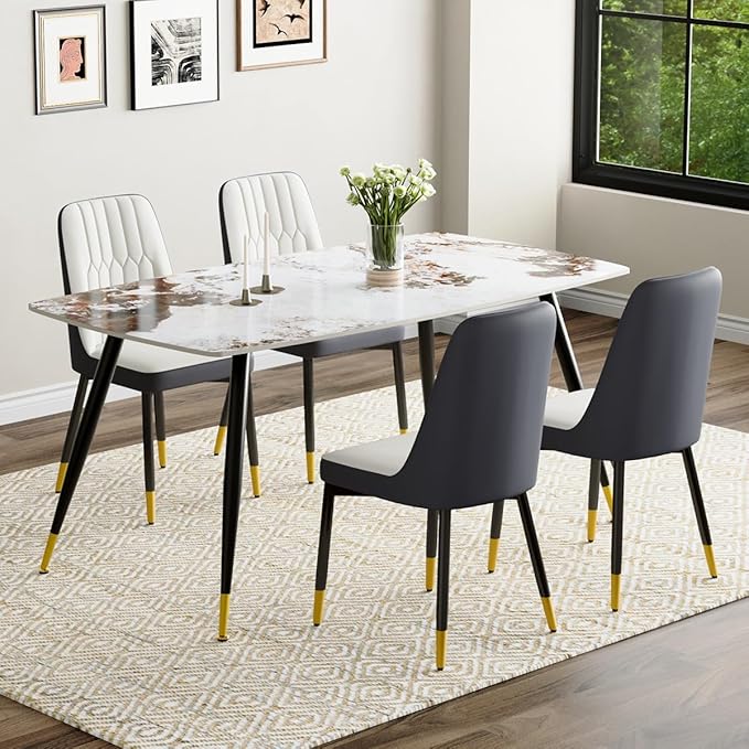 Dining Table Set for 4, Dining Room Table Set for 4, Sintered Stone Kitchen Table Top and Modern Chairs Set of 4 for Kitchen Dining Living Room