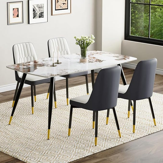 Dining Table Set for 4, Dining Room Table Set for 4, Sintered Stone Kitchen Table Top and Modern Chairs Set of 4 for Kitchen Dining Living Room