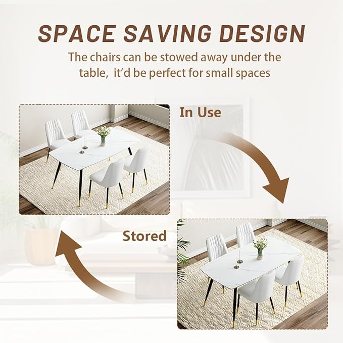 Dining Room Table Set for 4,Dining Table Set for 4, Sintered Stone Kitchen Table Top and Modern Chairs Set of 4 for Kitchen Dining Room