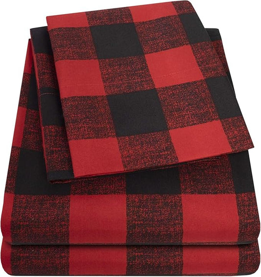 1500 Supreme Collection Buffalo Print Sheet Set, Queen Size - Luxury Bed Sheets Set with Deep Pocket Wrinkle Free Bedding, Queen, Burgundy/Black Buffalo Print