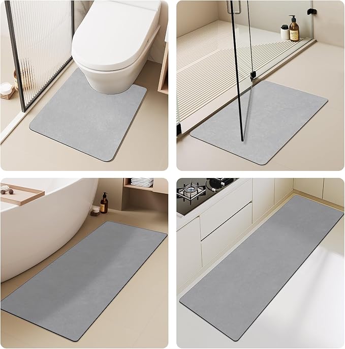Bathroom Mat Quick Dry, Bathroom Rugs Non Slip Washable Thin Absorbent Bath Mat Fits Under Door Bathroom Floor Mat Perfect for Bath, Shower, or Sink 24"x48" Light Grey