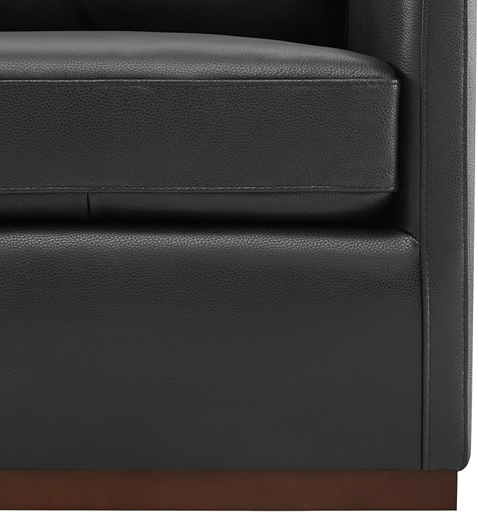 CHITA Genuine Leather Swivel Accent Chair, FSC Certified Mid Century Modern Arm Chair for Living Room and Bedroom, Fully Assembled, Black