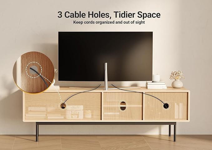 Claiks Mid Century Modern TV Stand for TV up to 70 inch, Entertainment Center with Sliding Barn Doors & Adjustable Shelve, Retro Low Profile Media Console TV Table for Living Room, Natural Oak