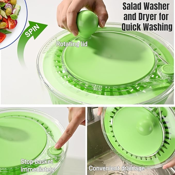 Salad Spinner, Large Vegetables Wash Bowl, 4.8 Qt Fruits Lettuce Dryer with 5 Blade Slicer and Slicer Egg Yolk Strainer Shredder for Salad Cleaner