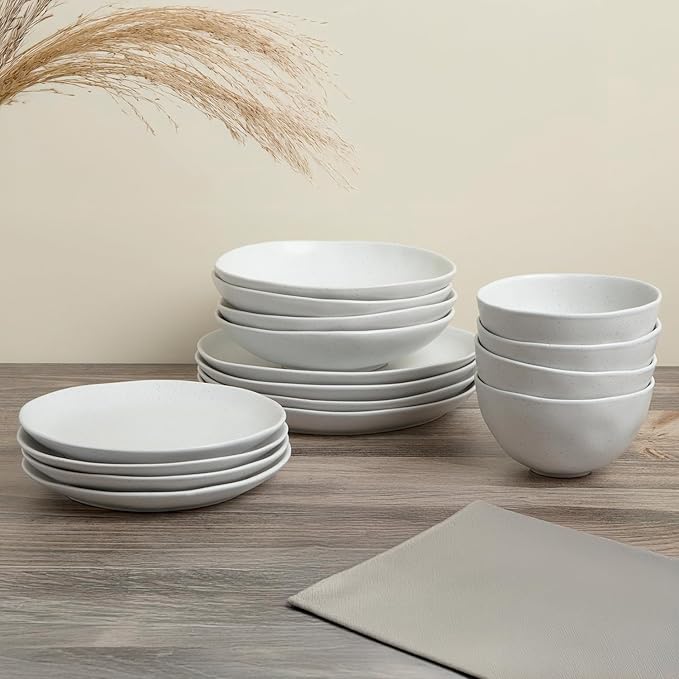 Trasa Home Eco-Friendly High Fired Artisan Stoneware Dinnerware 16 piece set, 4 place settings (Millstone)