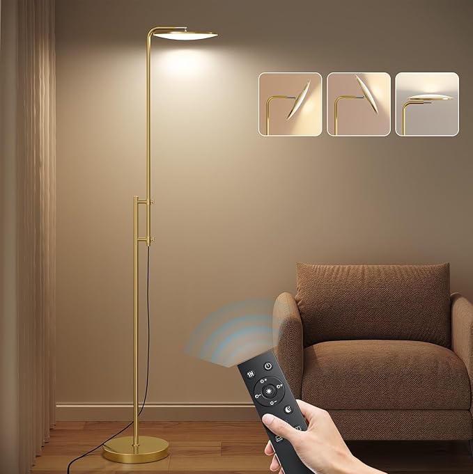SUNMORY 32W/3000LM Floor Lamps, Super Bright LED Standing Lamp with Remote Control, Adjustable Tall Lamp with 350°Rotating Head, Modern Dimmable Torchiere Corner Lamp for Living Room, Bedroom, Office