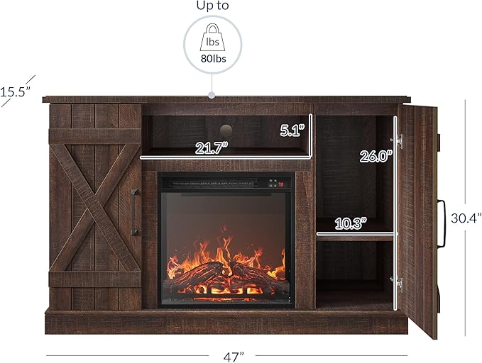 BELLEZE 47" TV Stand with 18" Electric Fireplace Heater & Media Entertainment Center Console Table for TV up to 50" with Open Storage Shelves & Cabinets - Veropeso (Espresso)