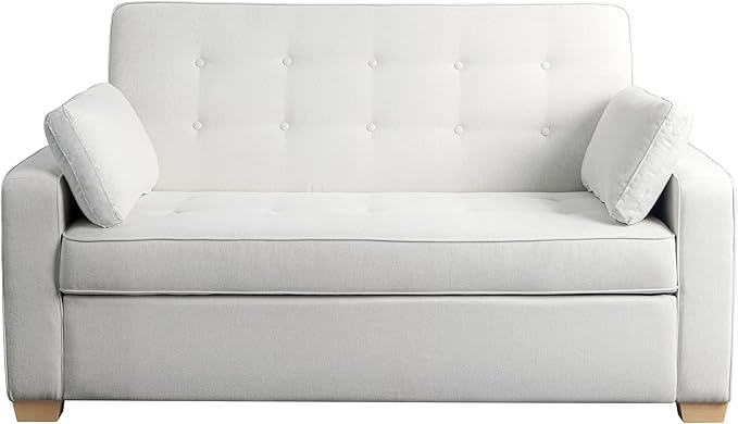 Serta Ainsley 72.6" Convertible Sleeper Sofa, Queen Size, Dreamcoil Comfort, Soft Woven Fabric, Oyster