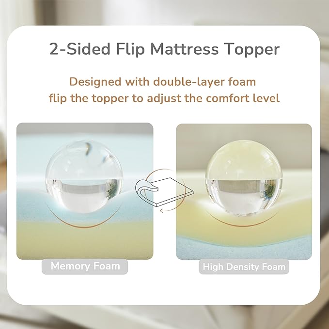 4 Inch Memory Foam Mattress Topper, Full Mattress Topper, Non-Slip Design with Removable & Washable Cover, Bed Topper for Pressure Relief Back Pain