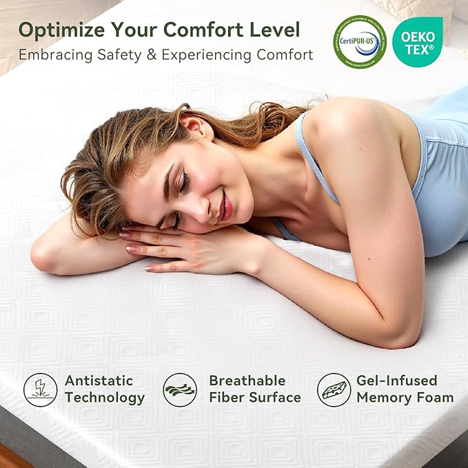 BedsPick Queen Mattress Topper, 3 Inch Gel Memory Foam Mattress Topper - Soft Bamboo Cover, Pressure Relief, CertiPUR-US Certified