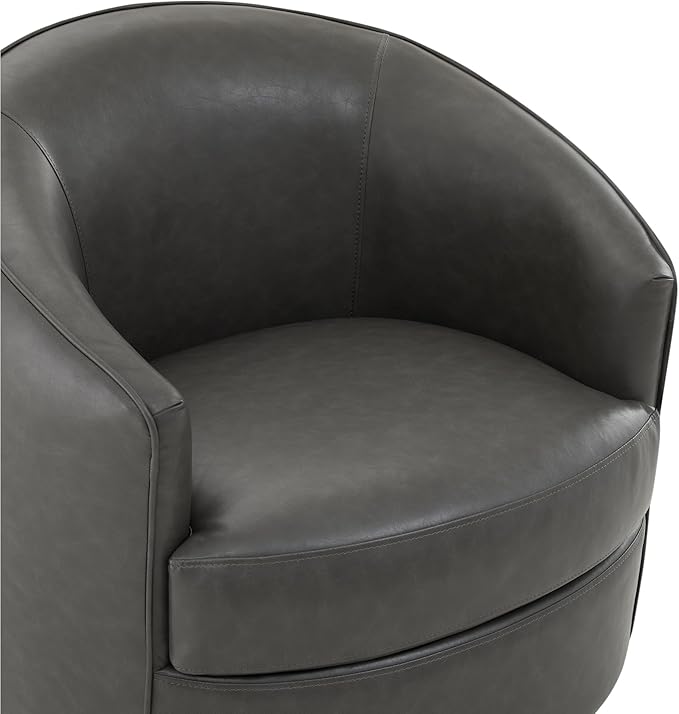 CHITA Swivel Barrel Chair, Modern Comfy FSC Certified Upholstered Faux Leather Accent Chair for Living Room, Fully Assembled, Grey