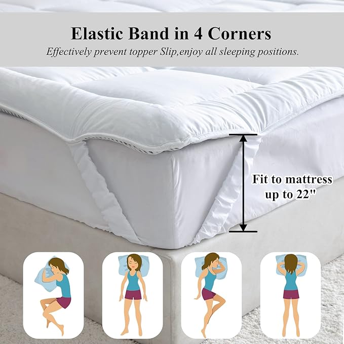 Mattress Pad with 100% Cotton Cover, Down Alternative Bed Pad for Optimum Cushioning & Support, Breathable White Color, Twin XL Size