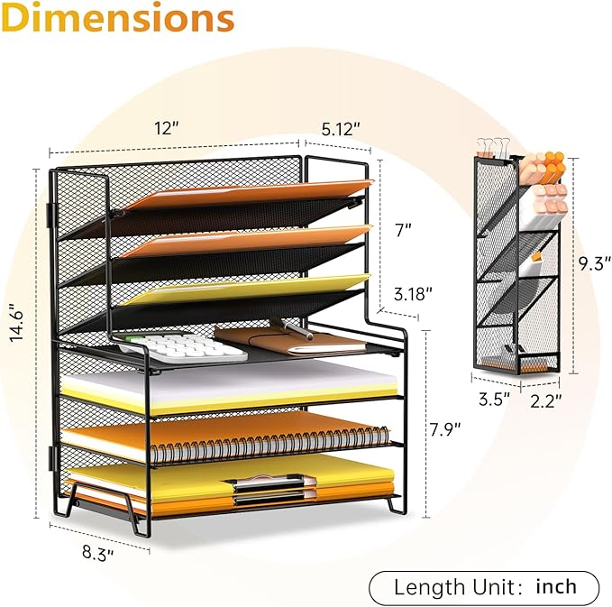 SUPEASY 4 Tier Paper Organizer + 3 Tier File Holder + 4 Pen Holders, 7 Tier Desktop File Organizers, Desk Organizers and Accessories for Office Home School, Black