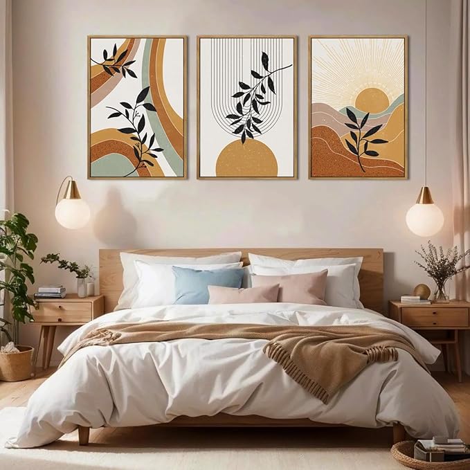 BINCUE Extra Large Boho Wall Art Abstract Wall Decor Mid Century Artwork for Living Room Bedroom Office 24x36 Inches 3 Pieces