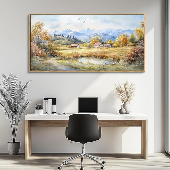 PHAOHUAXM Large Wall Decoration Canvas For Bedroom Wall Art For Living Room Office Decor Rural Landscape Painting Wood Frame Pictures Art Print Farmhouse Restaurant Home Wall Aesthetics 24"x48"