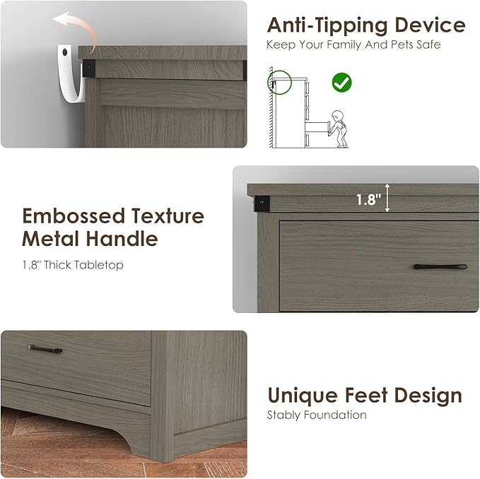 Farmhouse 7 Drawer Dresser for Bedroom, 51" Wide Chest of Drawers, Wooden Dresser TV Stand, Storage Dressers Organizer for Bedroom, Living Room, Hallway, Grey