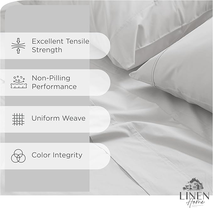 Linen Home 100% Cotton Percale Sheet Set Pack of 2, Queen Size, White, Deep Pocket, 8 Pieces Set - 2 Flat, 2 Deep Pocket Fitted Sheet and 4 Pillowcases, Crisp Cool and Strong Bed Linen