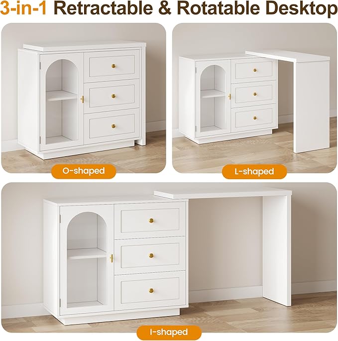 RoyalCraft 59” Makeup Vanity Desk, White Vanity Dresser Combo, Modern Corner Makeup Table with 3 Drawer & 1 Door, Wood Dressing Table for Women Girlfriend, Vanity for Bedroom (Without Mirror)