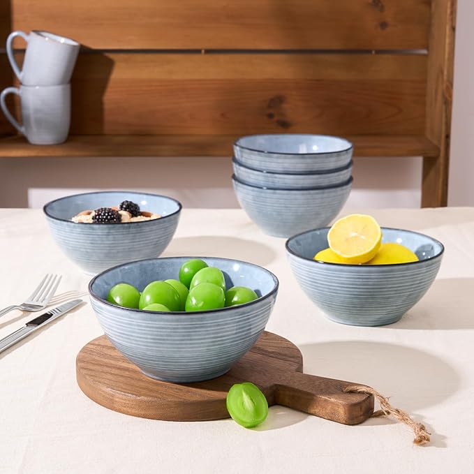 famiware Tempus Plates and Bowls Sets for 8, 24 Pieces Stoneware Dinnerware Sets, Dishes Set, Reactive Glaze Dishware Sets, Dishwasher & Microwave Safe - Pearl Blue