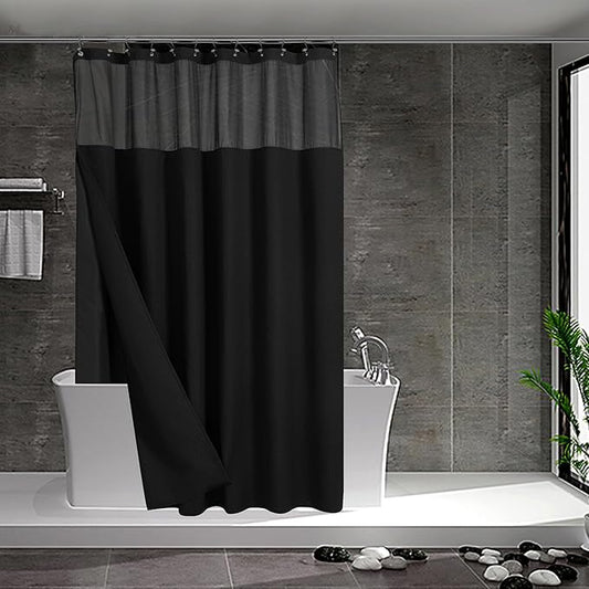N&Y HOME Waffle Weave Shower Curtain with Snap-in Fabric Liner & 12 Black Hooks Set - Hotel Style, Water-Repellent & Washable, Mesh Top Window - 71x72, Black